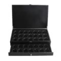 Boîte de rangement en bois noir avec couvercle, tiroir et fentes en velours pour bijoux ou briquets. - 42 Grilles / Noir