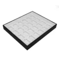 Boîte de rangement en bois à compartiments, cadre noir avec insert de fente de carte. - 24 Grilles avec Housse Anti-Poussière / Cuir PU Noir