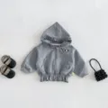 Toddler gray ruffles hooded jacket with front zipper and pockets, cute baby casual daily wear. - 73 / Tops / Gray