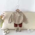 Toddler knitted clothing set, cute hooded sweater top and leggings two-piece outfit. - 73cm / Top And Bottom / Apricot
