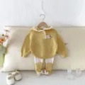 Baby knitted clothing set, toddler hooded sweater and leggings two piece outfit for girls. - 73cm / Top And Bottom / Yellow