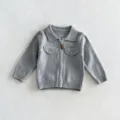 Infant baby knit cardigan grey zip up sweater toddler casual autumn outerwear stylish - 73cm / Gray
