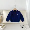 Infant baby knitted cardigan jacket toddler cute casual sweater baby outerwear variant - 73cm / Navy Blue