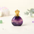 Natural crystal perfume bottle pendant, essential oil bottle for DIY jewelry accessories. - Fluorite / Gold