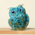 Blue crystal stone resin owl figurine decorative ornament for home desktop creative display craft - Turquoise + Gold Foil