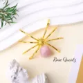 Natural Rose Quartz Crystal Spider Figurine Gold Metal Legs Desktop Ornament Decor - Rose Quartz Spider / Gold