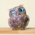 Crystal chip resin owl figurine, cute animal decor for desktop and home decoration. - Lepidolite & Gold Foil