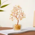 Arbre de fortune en cristal de citrine avec pot en verre et plateau blanc variante - Arbre de Cristal de Citrine