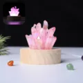 Luce Notturna a Grappolo di Cristallo Rosa con Base in Legno Lampada da Letto per Camera - Rosa Galvanizzato