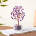 Arbre a monnaie en cristal d'amethyste fait main dans un pot en verre pour decoration. - Arbre de Cristal d'Améthyste