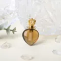Ciondolo flacone profumo cristallo cuore marrone con tappo a corona dorata per gioielli. - Quarzo Affumicato - Oro