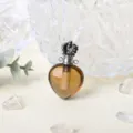 Ciondolo flacone di profumo in cristallo naturale a forma di cuore con corona, accessorio. - Quarzo Affumicato - Argento