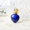 Pendentif Flacon Parfum Coeur Lapis Lazuli Naturel Avec Couronne Doree Cristal Bijou - Lapis Lazuli-Or