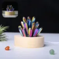 Luce notturna a grappolo di cristallo di quarzo aura con base in legno LED per camera. - Cangiante Galvanizzato