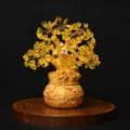 Kleine natuurlijke citrien geldboom kristal decoratie fortuin boom met gouden zak basis decor - S / Geel