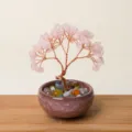 Rose quartz crystal money tree bonsai desktop ornament for office and home decoration. - Rose Quartz