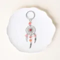 Natural crystal stone dreamcatcher keychain with red gemstones and metal feather charms. - Red Agate Dream Catcher