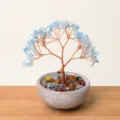 Arbre à monnaie en cristal et pierres précieuses pot en céramique pour décoration bureau - Aigue-marine