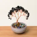 Arbre de vie en cristal fait main avec pierres précieuses et fil de cuivre pour bureau. - Obsidienne