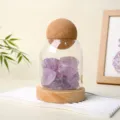 Natural crystal rough stone glass night light with wood base for desk decor and ambient lighting. - Amethyst