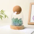 Natural crystal rough glass night light with solid wood base and ambient ore lighting. - Green Fluorite