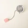 Pink crystal quartz stainless steel tea strainer filter mesh with hanging chain for loose tea. - Rose Quartz Tumbled Stone