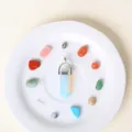Natural crystal hexagonal pillar pendant set with vibrant colorful tumbled stones. - Opal