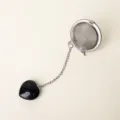 Stainless steel tea infuser filter with black heart crystal pendant for loose leaf tea - Obsidian Heart
