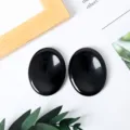 Natural black obsidian worry stones pair, polished smooth palm stones for stress relief anxiety. - Obsidian