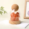 Natural crystal stone glass cover night light with solid wood base ambient desk lamp - Orange Salt Stone