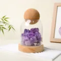 Natural Amethyst Crystal Glass Dome Night Light Solid Wood Base Variant Style Item - Amethyst Cluster