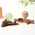 Natural wood root carving display base with crystal mineral sphere gemstone ornament variant. - Weathered Wood Base (Single Ball Holder) / Fits 3-5cm Crystal Ball