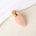 Ciondolo flacone profumo in quarzo rosa naturale con corona dorata e doppi anelli per collana fai da te. - Quarzo Rosa-Oro