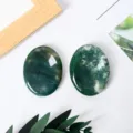 Natural Green Moss Agate Worry Stone Oval Palm Stone Healing Crystal Fidget Stones - Moss Agate