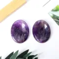 Natural amethyst crystal worry stone, polished oval thumb massage stone for stress relief and relaxation. - Dreamy Purple