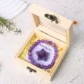 Natural amethyst crystal bead bracelet pentagram star ornament wooden gift box set. - Amethyst Gift Box Set