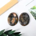 Natural crystal palm stone worry stone, polished oval massage relaxation gemstone variant. - Blue Flash / Labradorite