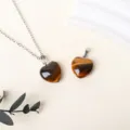 Natural tiger's eye stone heart pendant necklace set, mini crystal love for DIY jewelry - Tiger's Eye