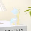 Handcrafted opal crystal giraffe figurine cute animal carving for desktop decor. - Opal