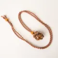Handmade braided cord tiger eye stone crystal necklace with adjustable mesh pocket. - Tiger Eye + Brown Net Pocket