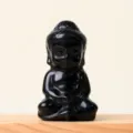 Black crystal carved baby Buddha ornament, natural stone Shakyamuni sculpture for decor. - Obsidian