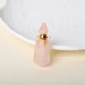 Ciondolo bottiglia profumo in cristallo di quarzo rosa naturale, mini diffusore oli essenziali. - Quarzo rosa
