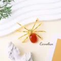 Natural Carnelian Crystal Spider Figurine Gemstone Desktop Ornament Halloween Decor - Carnelian Spider / Gold