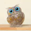 Crystal resin owl figurine with gold foil flakes, cute blue eyes decor desk ornament. - Gold Foil Amethyst and White Crystal Style