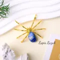 Natural crystal tumbled stone spider figurine, elegant lapis lazuli desktop decor. - Lapis Lazuli Spider / Gold