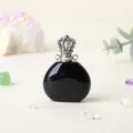 Pendentif flacon de parfum en cristal noir avec bouchon couronne argent pour bijoux DIY. - Obsidienne / Argent