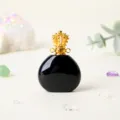 Pendentif flacon de parfum en cristal noir avec bouchon couronne or, bijou DIY d'huile. - Obsidienne / Or