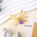 Natural crystal spider ornament, gold legs with amethyst gemstone, perfect for desktop decor. - Amethyst Spider / Gold