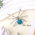 Blue agate spider crystal ornament desktop decor gemstone handmade craft figurine gift - Blue Agate Spider / Silver