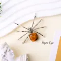 Natural crystal stone spider figurine, desktop gemstone ornament for home decoration. - Tiger Eye Spider / Silver
